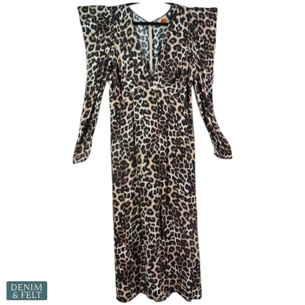 NEW Farm Rio Leopard Print V-Neck Midi Dress Long Sleeve Empire Waist Size Large - Picture 6 of 12